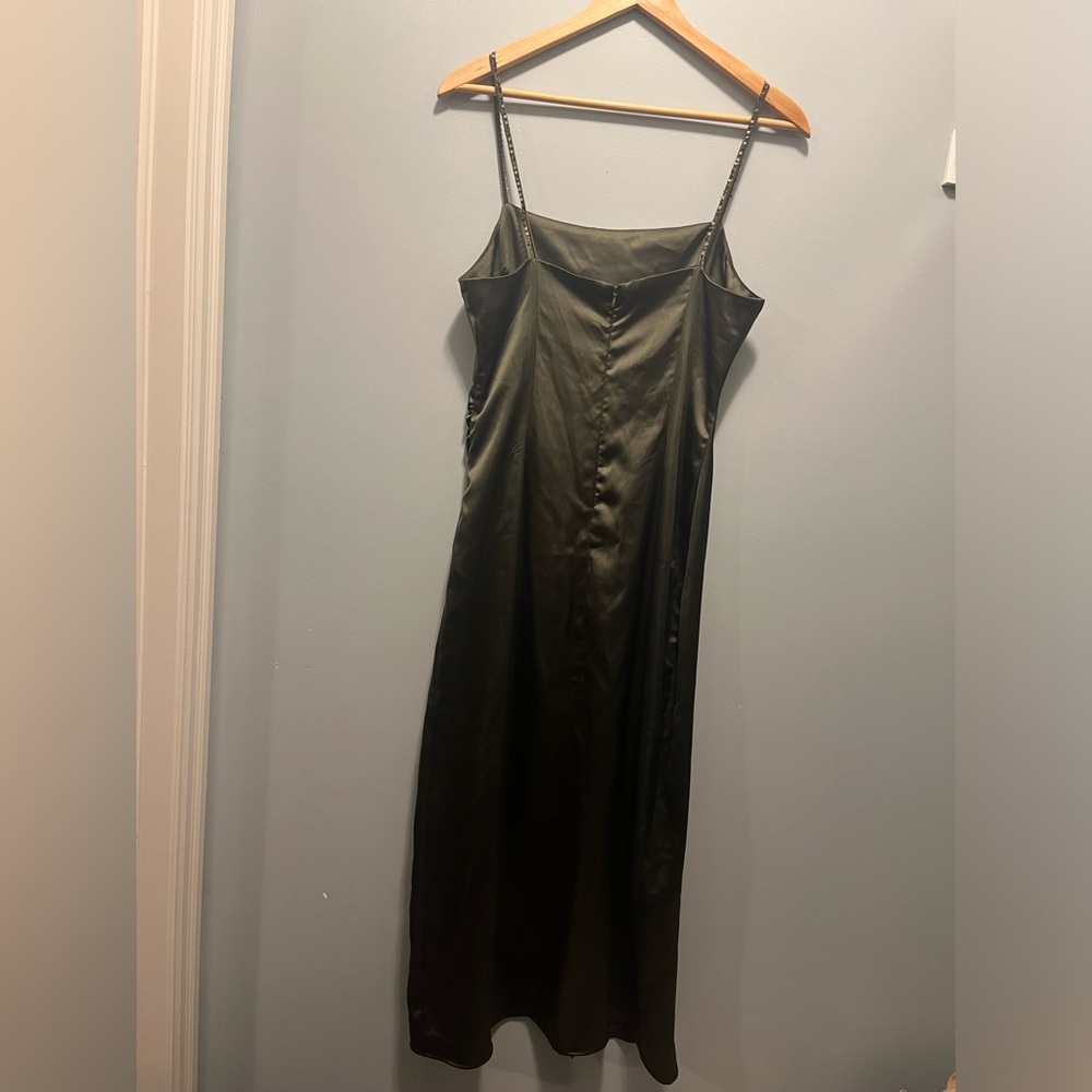 Zara Olive Green Midi Dress Satin - Picture 3 of 5